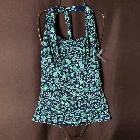 Lands' End Women's 2-8 UPF 50 Squareneck Halter Tankini Swimsuit Top Navy/Turquo - Picture 1 of 9